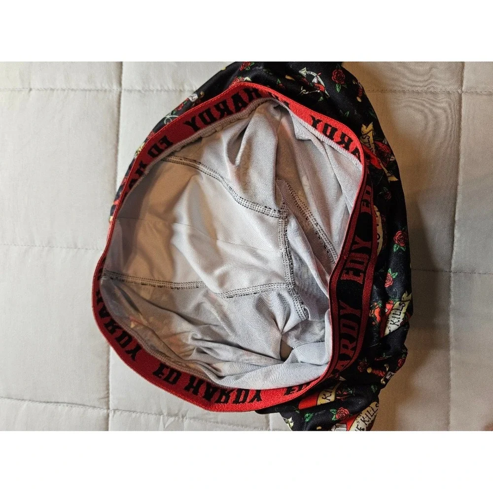 Ed Hardy Mens Boxer Briefs Love Kills Slowly Tattoo Print Black Red Mesh Y2K L